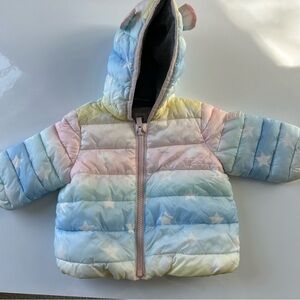 GAP Baby Puffer Jacket Rainbow Stars 0-6 Months